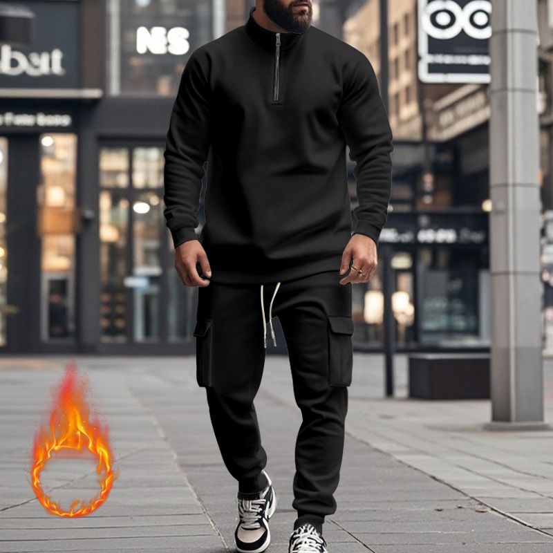 Grenzüberschreitende Herbst- und Winterbekleidung für Herren Neue amerikanische Herren-Casual-Samt-Warmreißverschluss-Werkzeughosen-Set für Herren_voghion.com