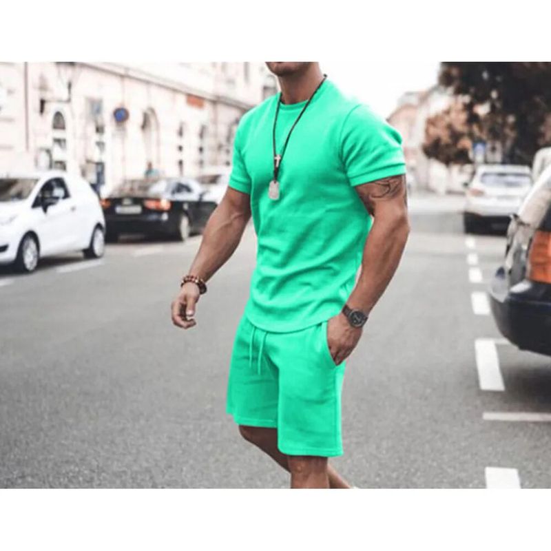 New men's casual sports oversized set, summer street short sleeved shorts,_voghion.com