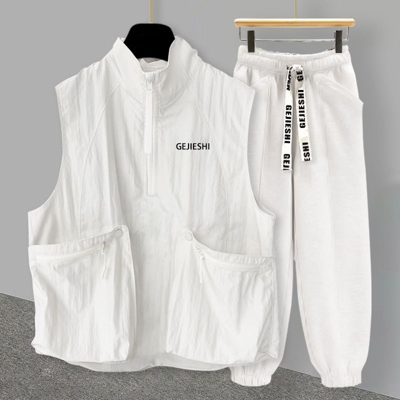 Herrenbekleidung Halbreißverschluss bestickte Stehkragenweste Anzug Herren Sommer koreanischen Stil trendiges Reißverschlusstaschen-Design lässig ärmelloses T-Shirt_voghion.com