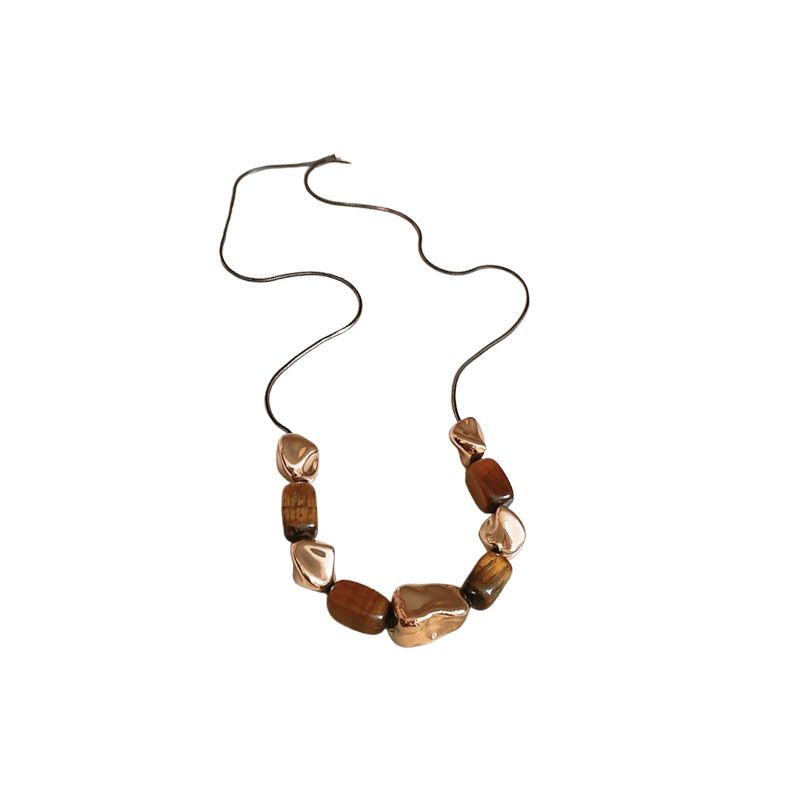 Collana con pietra occhio di tigre quadrata di Maillard per donna autunno inverno, piccola e unica, catena per clavicola, alta qualità._voghion.com