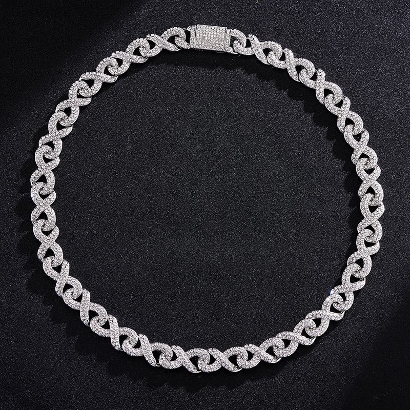 European And American Hip-Hop Figure-8 Cuban Infinite Necklace Trendy Design Clavicle Chain Unisex Full Diamond Bracelet_voghion.com
