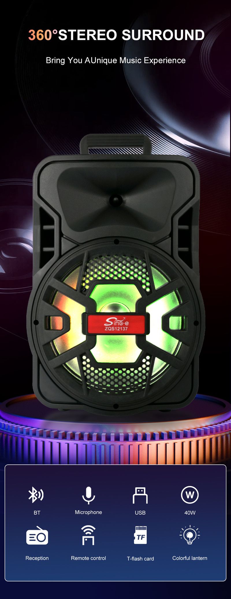 ZQS12137 Square Dance Audio Outdoor High Power Mobile Tie Rod Bluetooth Speaker With Microphone_voghion.com