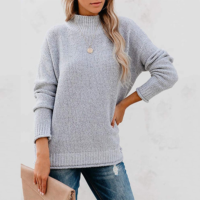 Women's turtle neck lady solid color temperament commuter knit top women's sweater_voghion.com