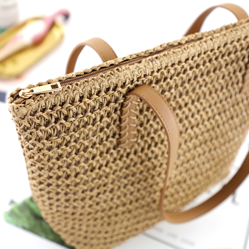 Taschen fir Fraen Summer Handgewieft Einfarweg Handtasche Mierstrand Grouss Kapazitéit Top-Grëff Tasche Markendesigner Handtaschen_voghion.com
