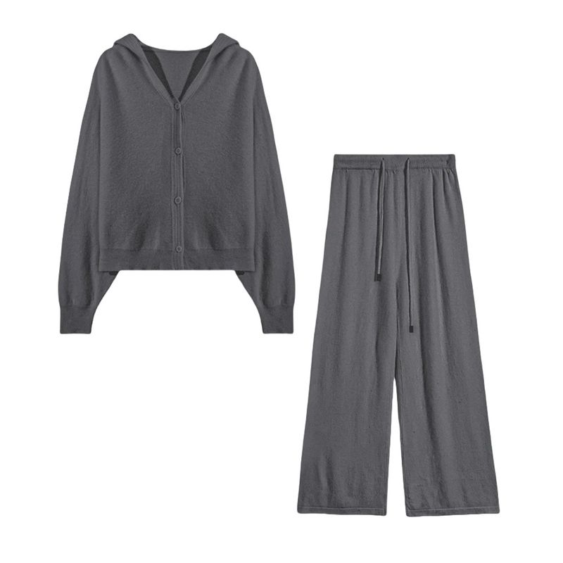 Fashionable Youthful Casual Loose Sweater Cardigan Autumn Winter New Knitted Wide-Leg Pants Two-Piece Set For Women_voghion.com