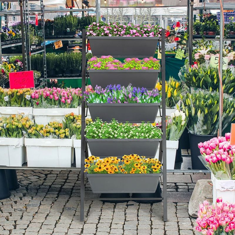 5-Tier Raised Garden Bed With Water Drainage For Flowers Vegetables_voghion.com