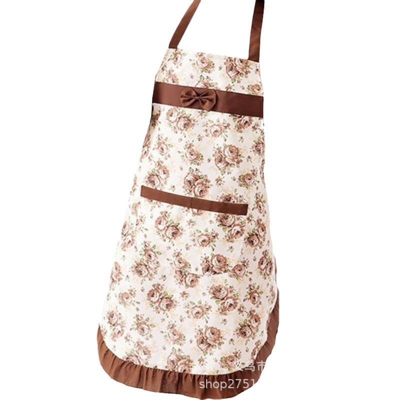 Grembiule da cucina alla moda con scollo all'americana, stile coreano, per uso domestico, stile primaverile ed estivo, in pizzo rosa._voghion.com