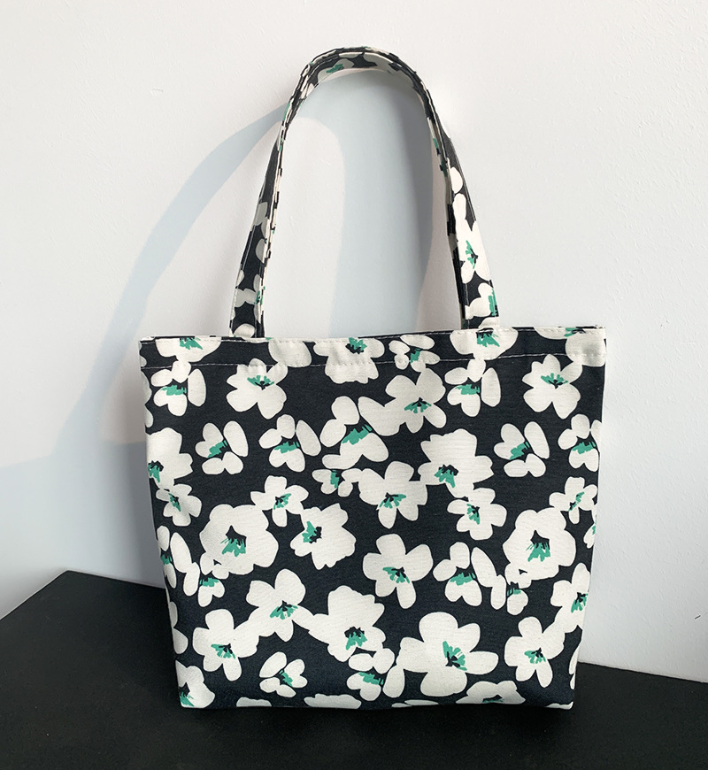 Piccola borsa da trasporto portatile in plaid da pranzo floreale letterario e fresco, borsa in stoffa da passeggio_voghion.com