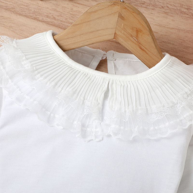 Mutter & Kinder Kinderkleidung Mädchen Einfarbiger Pullover Langarmoberteil Denim Offene Tasche Faltenrock Multi Schnalle Gürtelanzug_voghion.com