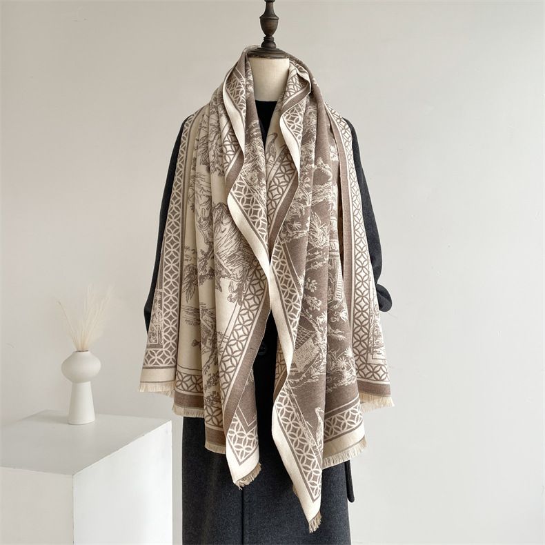 Sciarpa anti-età di alta qualità, calda e alla moda, invernale, in stile antico, artistica, a scialle e mantello bifacciale._voghion.com