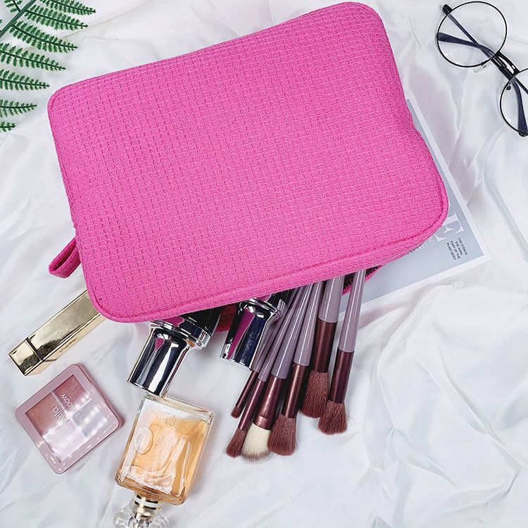 Make-up-Tools & Zubehör Neue Waffel-Kosmetiktasche Tragbare Aufbewahrungstasche mit großer Kapazität Einfache einfarbige Kulturtasche Damenhandtasche_voghion.com
