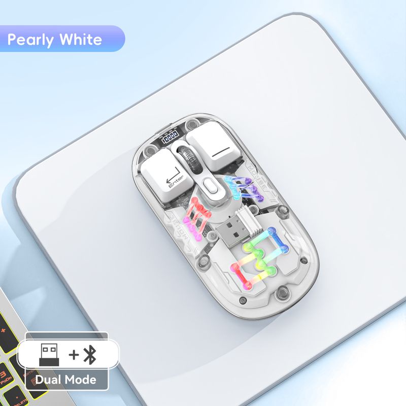 Ratón inalámbrico transparente de modo dual T200 con carga de 2,4 G/Bluetooth 5.0, diseño magnético, iluminación RGB_voghion.com