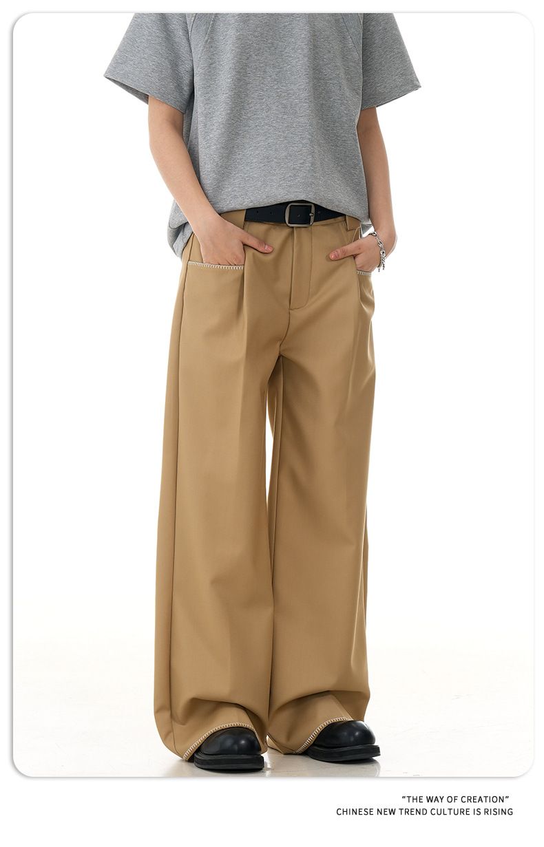 Klassische Unisex-Hose im Straight-Fit mit tiefem Schritt und minimalistischen Steppnähten – Entspannt geschnittene Hose für lässige und elegante Kleidung_voghion.com