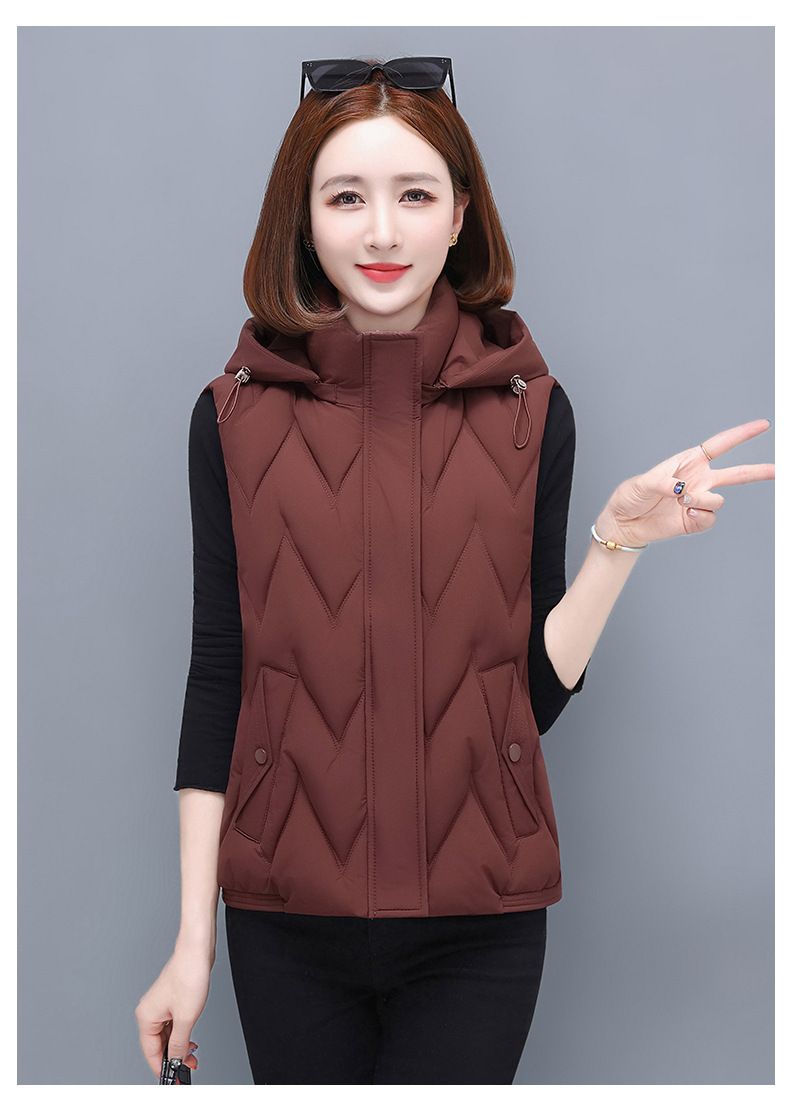 Gilet matelassé pour femme avec capuche amovible, veste d'hiver légère et chaude sans manches, doudoune décontractée pour petites et grandes tailles, coque en polyester_voghion.com