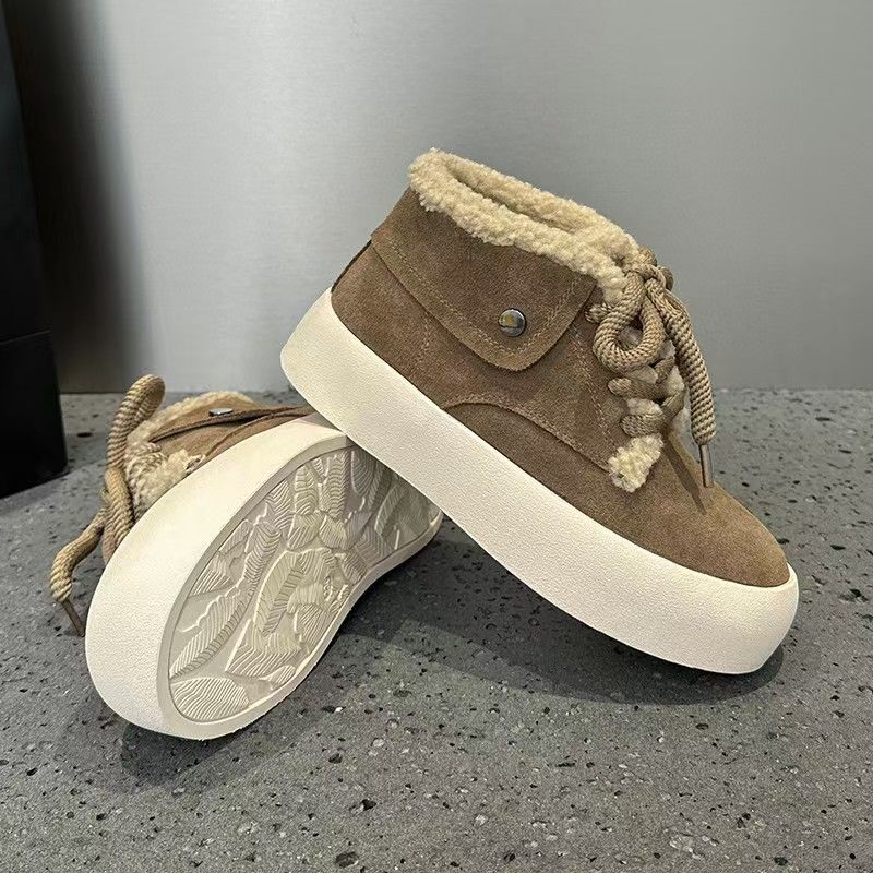 Vera pelle, fodera in pile caldo, scarpe casual versatili con suola spessa da donna autunno/inverno 2025_voghion.com