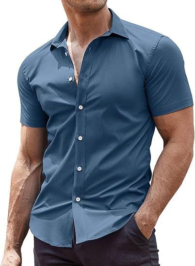 Kurzärmeliges, lässiges Button-Up-Hemd für Herren für Strand und Sommer_voghion.com