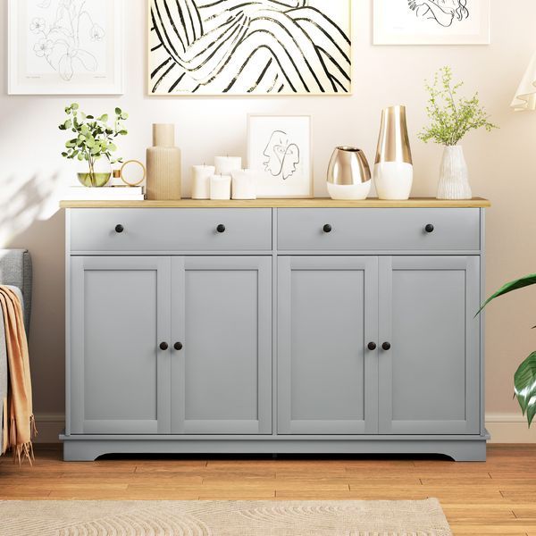 HOMCOM Modern Sideboard, Buffet Cabinet With Storage Drawers, Adjustable Shelves For Living Room, Dining Room, Entryway, Gray_voghion.com