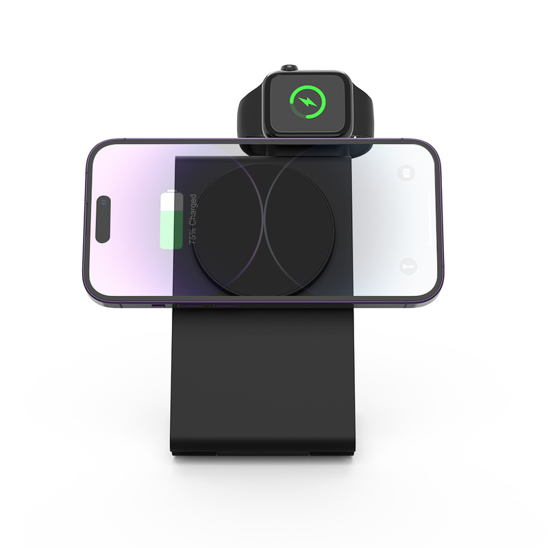 QIKC FCC certified three-in-one magnetic wireless charger folding desktop 15W all-in-one wireless charger_voghion.com