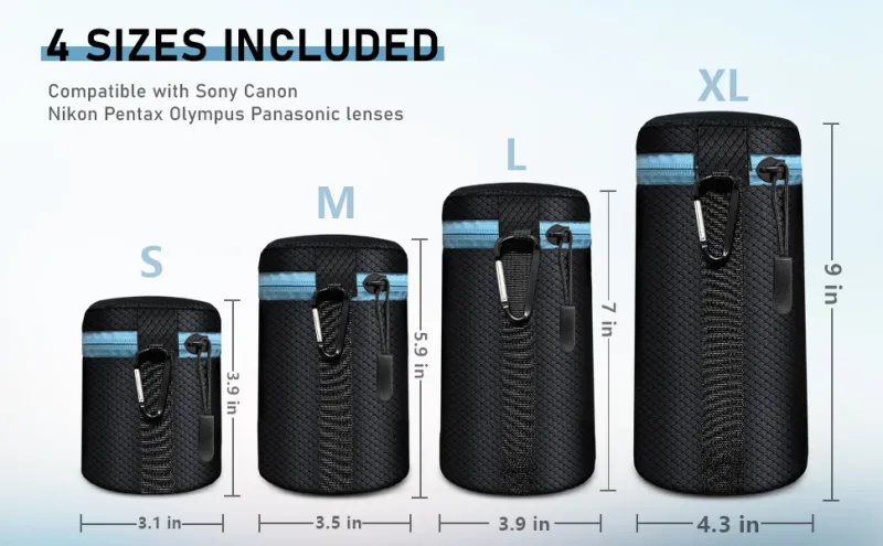 Lightdow Portable 4 3 Pcs Pack Polyester Lens Pouch 5mm Thick Soft Neoprene Bag For Canon Nikon Sony Camera_voghion.com