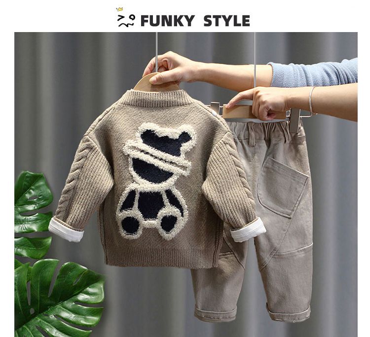 Ensemble trois pièces pour garçon, veste tricotée tendance pour enfant, pull pour bébé, printemps et automne_voghion.com
