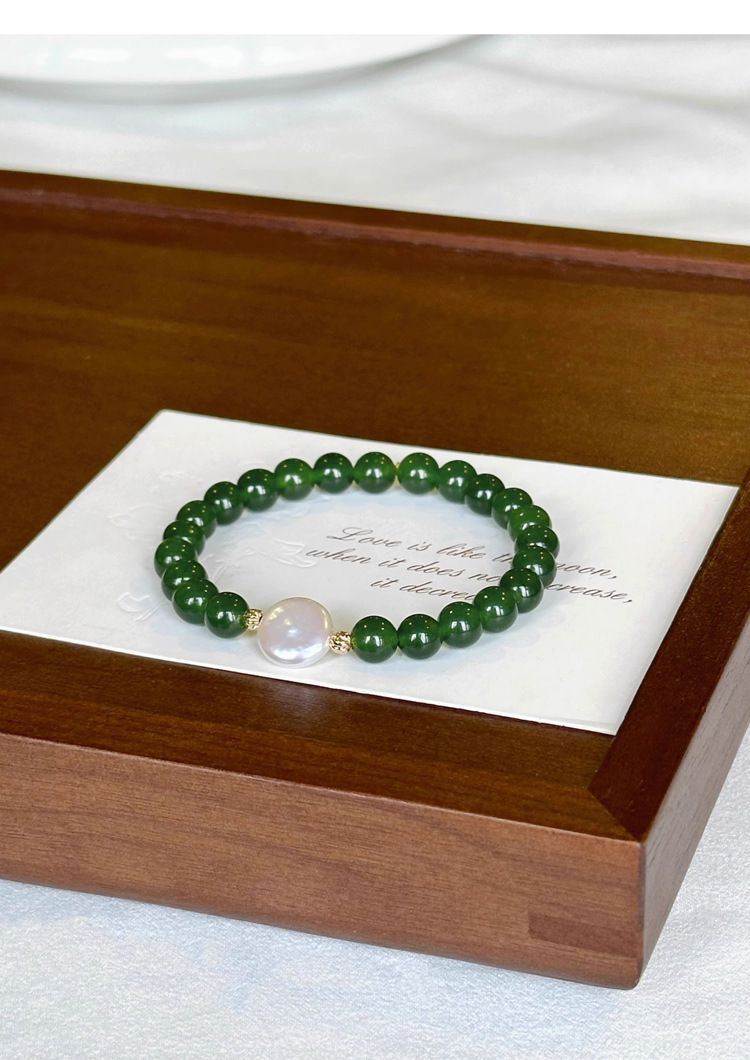 Bracelet en agate verte naturelle et calcédoine avec perles d'eau douce - Collection été pour femme | Bijouterie fine de style néo-chinois élégant_voghion.com