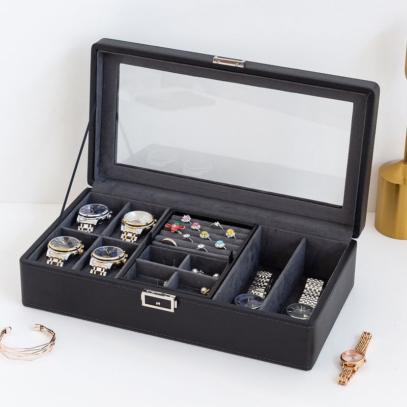 Black Green New Lychee Pattern High End Watch Box 3 Bit 6 Bit 12 Bit Double Layer Watch Jewelry Storage Box_voghion.com