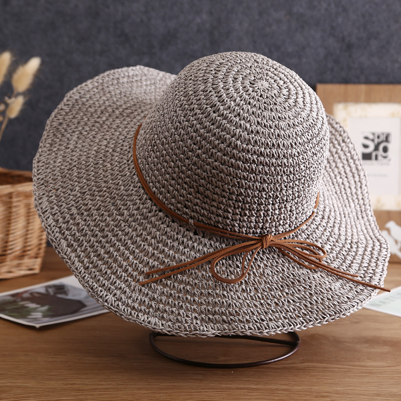 Neien Hutt Damen Summer Strand Sonnenhut Stréi Weben Villsäitege Sonneschutz a Sonneschutzhut Groussen Zesummeklappbare Stréihut_voghion.com