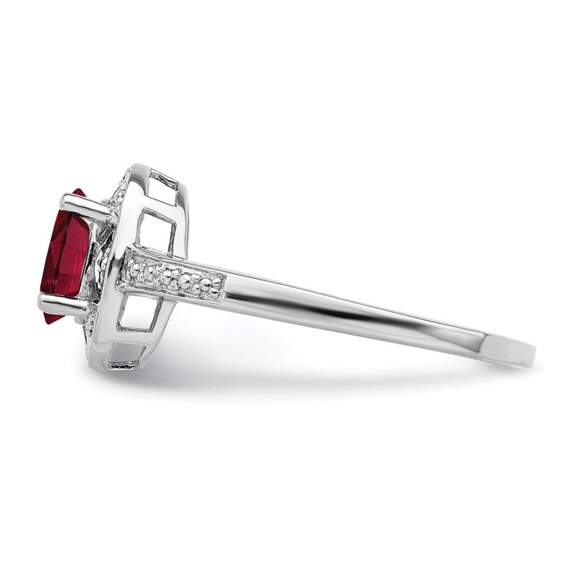 Sterling Silver Rhodium-plated Diam. & Created Ruby Ring_voghion.com