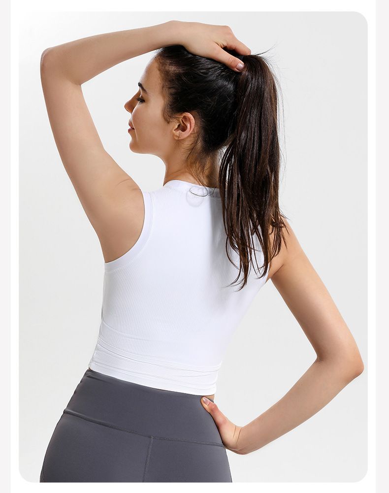 Abbigliamento da donna Spedizione senza maniche Gilet sportivo a coste per donna Corsa Fitness Elastico Attillato Abbigliamento esterno Yoga Intimo_voghion.com