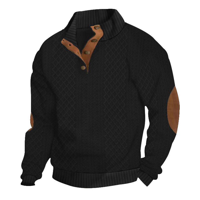 Men's Jacquard Knit Sweatshirt - Winter-Ready Polyester Crewneck With Stand Collar (6 Sizes, Subtle Geometric Pattern)_voghion.com