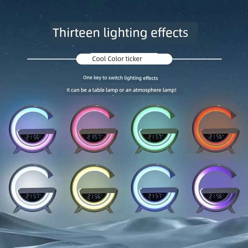 Alto-falante Bluetooth com carregamento sem fio, atmosfera multifuncional, pequena lâmpada noturna, alarme, presente de aniversário, áudio, relógio lunar para_voghion.com