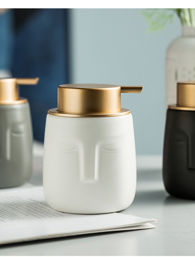 Set di flaconi in ceramica Nordic Face - Dispenser minimalista per sapone e lozione per il viso (4 pezzi, nero opaco/bianco/grigio/rosa, organizer da banco in stile hotel)_voghion.com