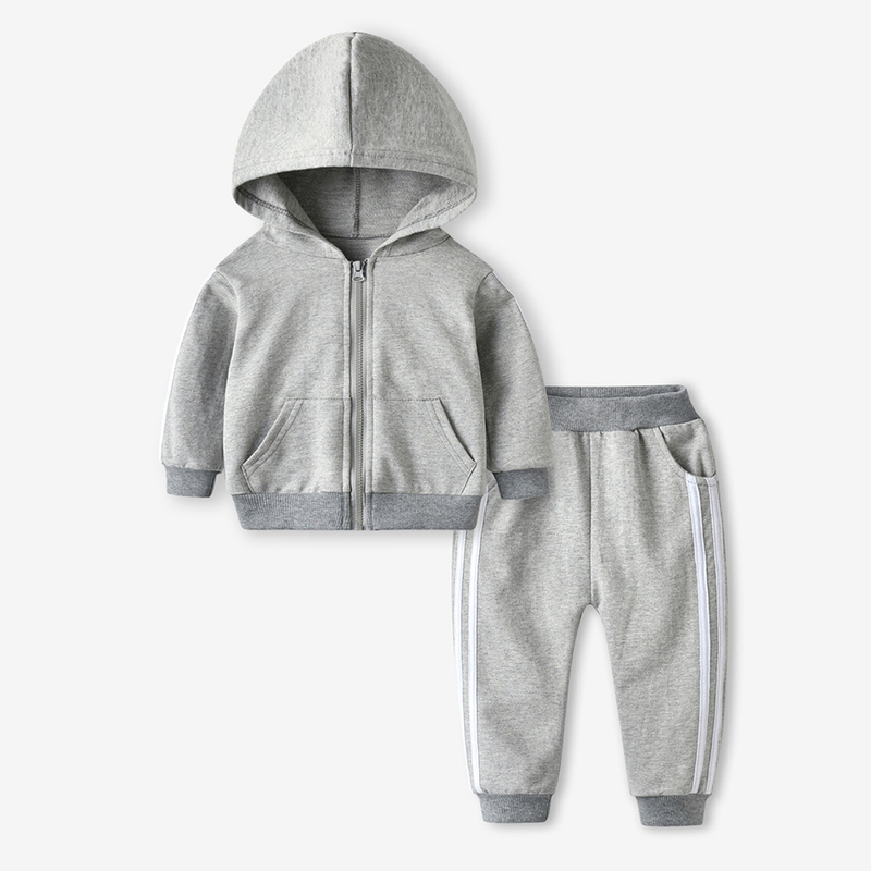 Ropa para chico Estilo primaveral con capucha y cremallera, camisa, pierna, pantalones Harlan, traje deportivo informal de dos piezas de color sólido para niños y niñas_voghion.com