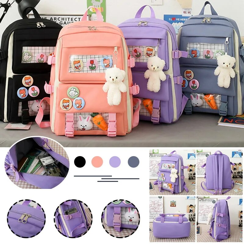 4 kpl settiä Kawaii-koululaukkuihin, teini-ikäisille tytöille, suurikapasiteettisille repuille, naisille, matkalle_voghion.com