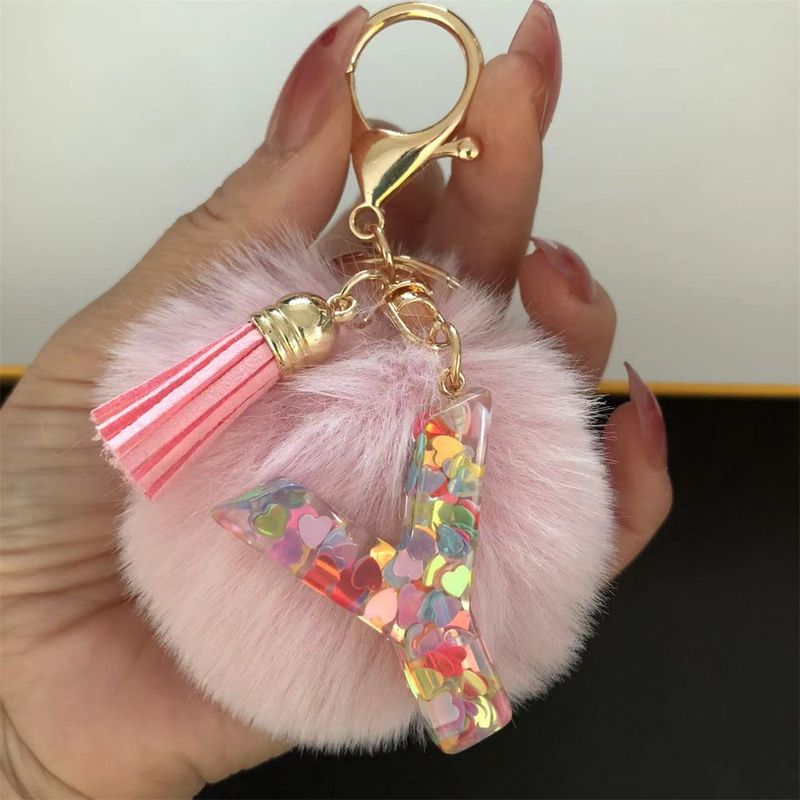 Beliebte Haar Ball Harz Englisch Anhänger Bunte Tropf Kleber Liebe Brief Schlüsselanhänger_voghion.com