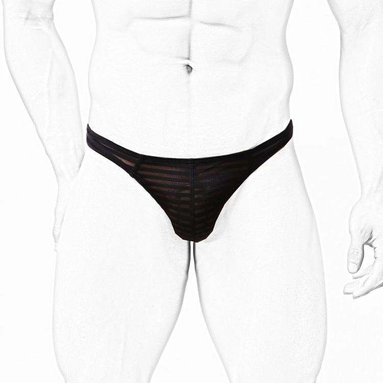 LuvBox Men's Striped Thong T-Pants Ice Silk Low Waist Sexy Fun Underwear For Men Revealing Buttocks_voghion.com