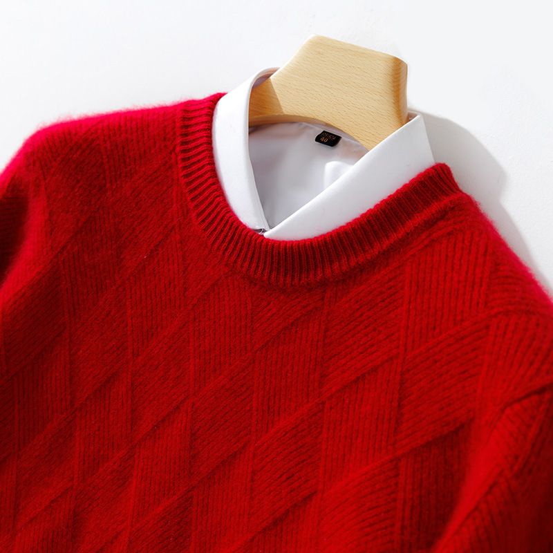 Męski sweter z okrągłym dekoltem z czystej wełny, tkany na siedzisku, gruby, jesienny i zimowy, nowy, luźny, swobodny, dzianinowy sweter z kaszmiru_voghion.com