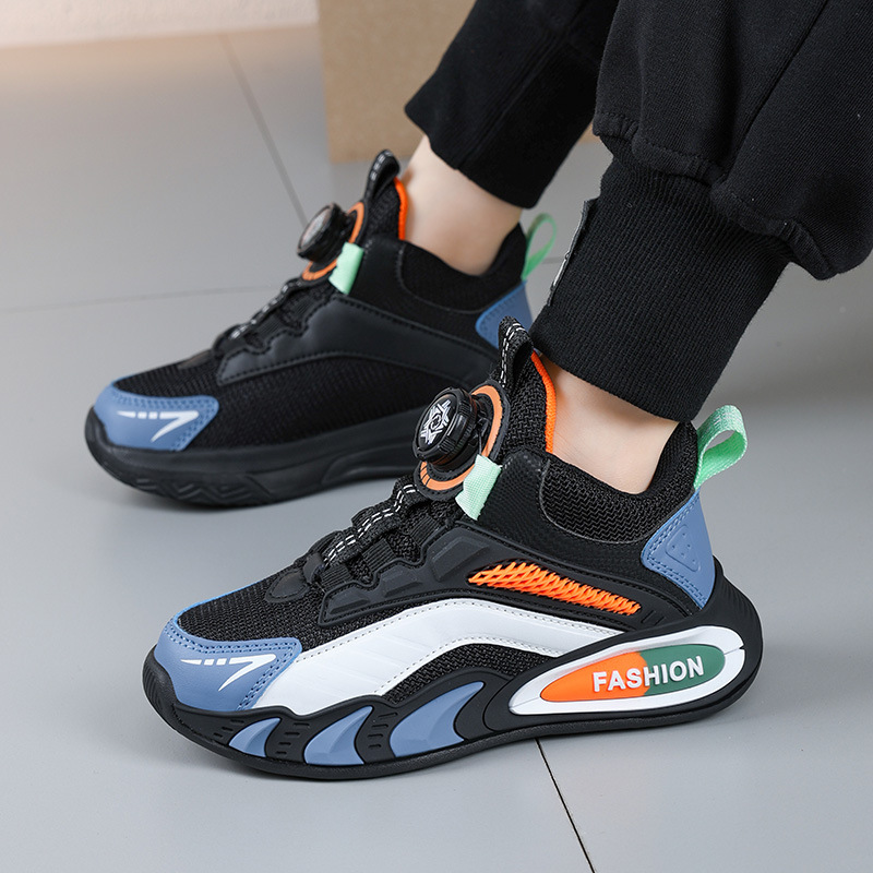 Chaussures de sport en maille double couche pour enfants, chaussures de course à boutons pour garçons, grandes chaussures décontractées à semelles légères, respirantes pour filles_voghion.com