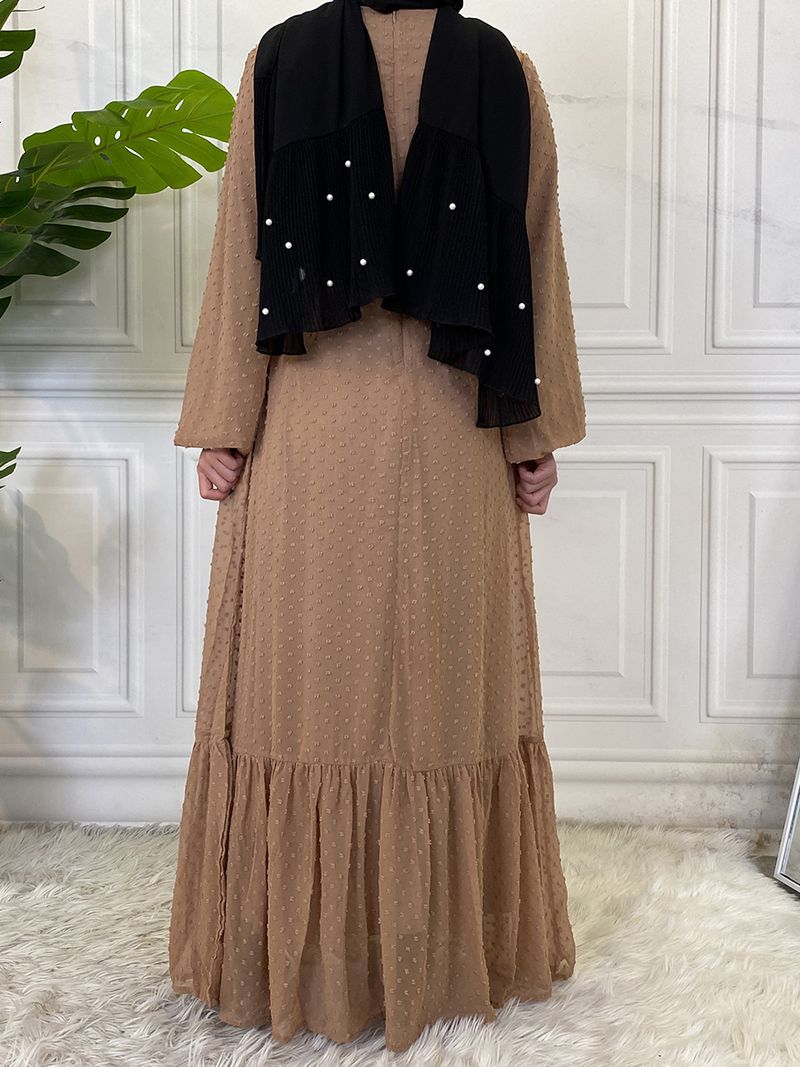 Laatste moderne mode Ruffle Polka islamitische kleding Kaftan met voering Vrouwen moslim Maix Casual jurk Abaya_voghion.com