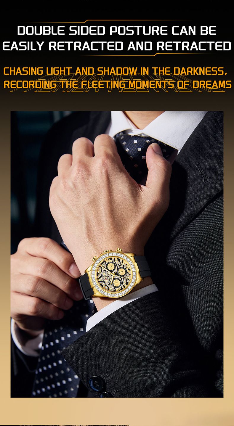 Luxe herenhorloge met drie wijzers en zes wijzers, diamantaccent en tijgerstreepdesign, retro-stijl quartzhorloge, waterbestendig tijgerpatroon quartz_voghion.com