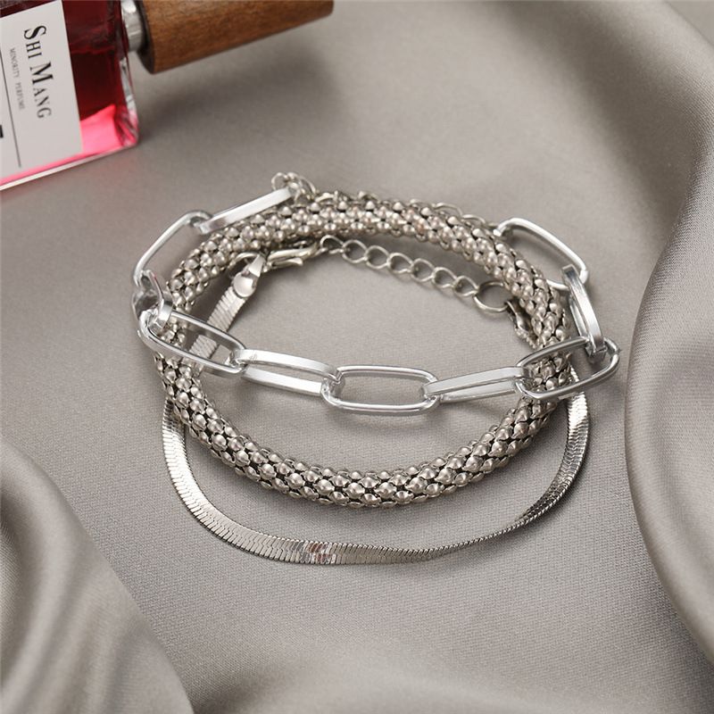 Bracciale multistrato in osso di serpente, creativo, set di 3 bracciali a catena in metallo per donna_voghion.com