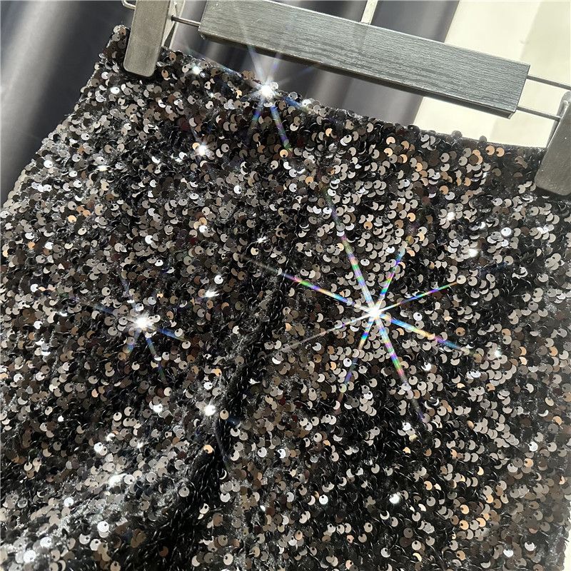 Autumn New Full Sequin Shiny Heavy Zipper Nightclub Socialite Three-Quarter Shorts Hot Pants For Women_voghion.com