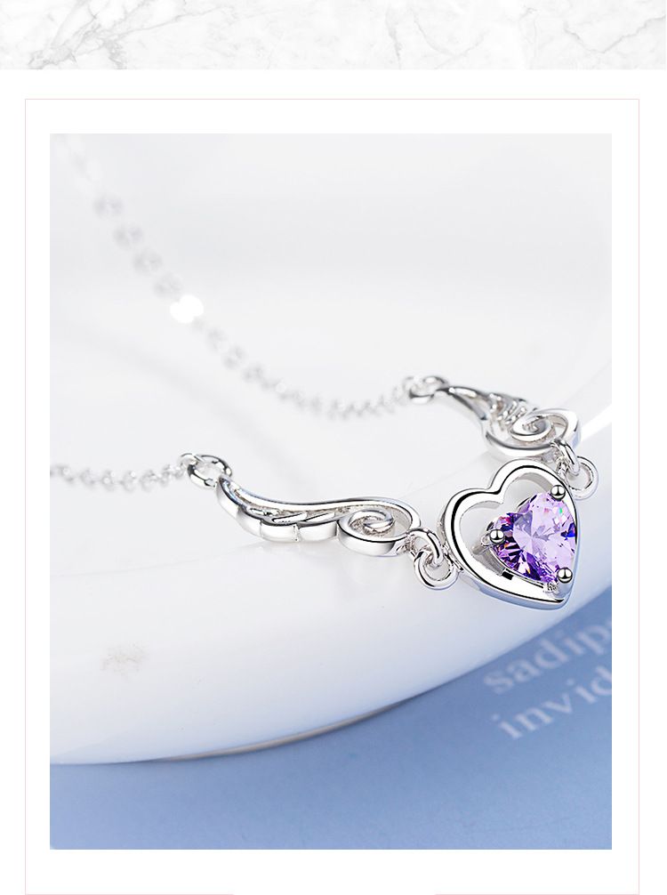 Women's necklace neck neck necklace women's angel wings purple zircon pendant necklace girls' jewelry_voghion.com