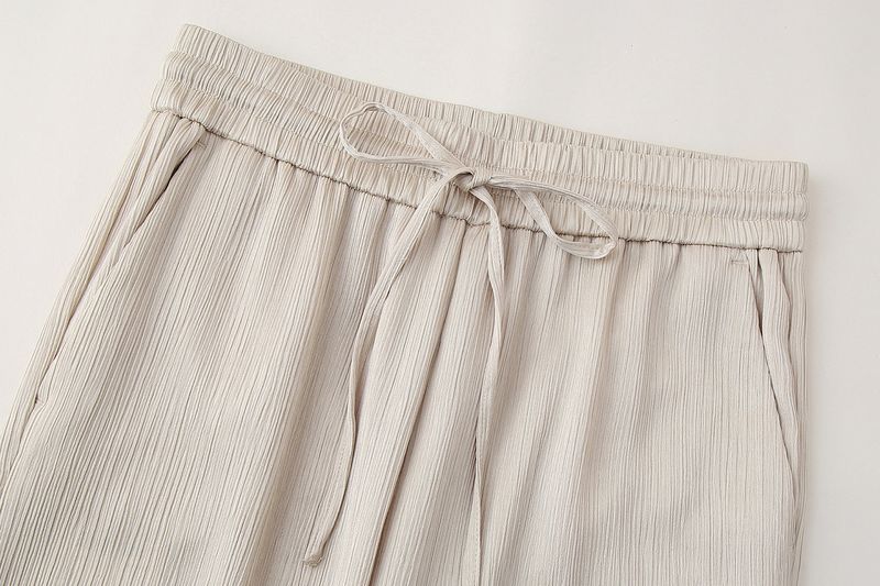 Roupas femininas estilo de rua com efeito amassado, blazer trespassado, calças com efeito amassado_voghion.com