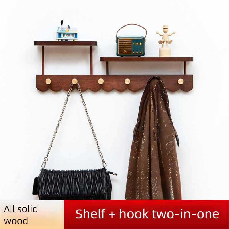 Solid Wood Entryway Door Entrance Hallway Coat Rack, Wall-Mounted Creative Clothes And Hat Hook, No Drilling Required_voghion.com