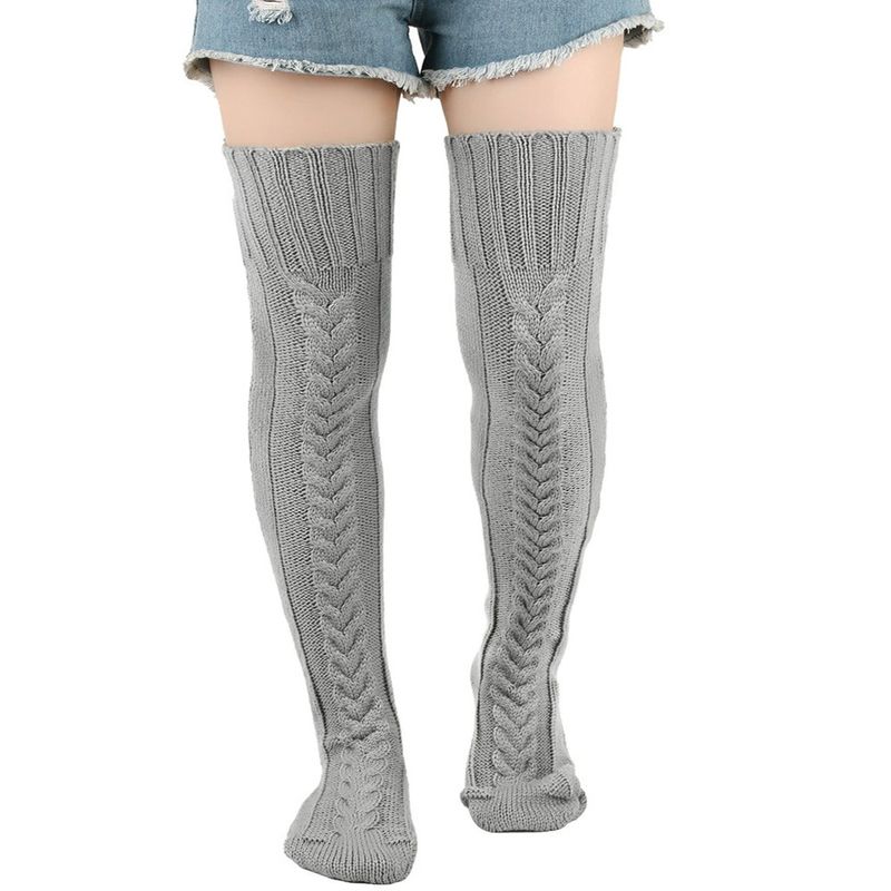 Unisex Overknee-Socken aus Flor, dicke Woll-Bodensocken für Damen, Fußwärmer, gestrickt, lange Overknee-Socken_voghion.com