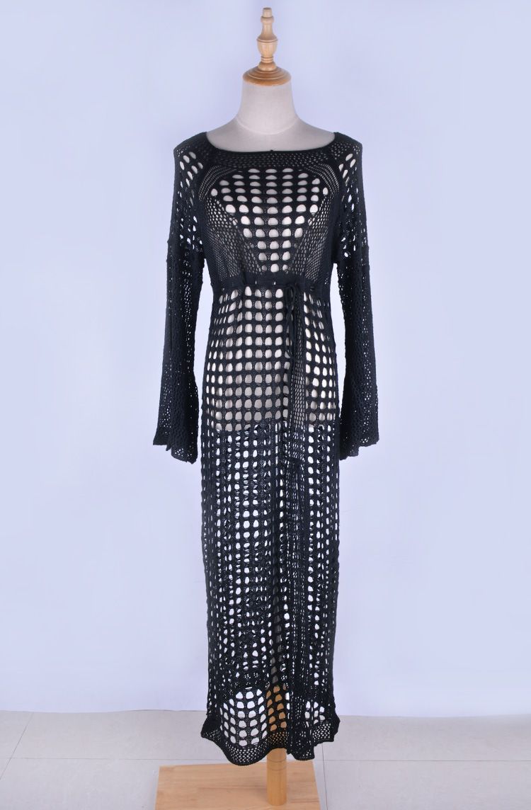 Abbigliamento da donna, sexy, in maglia cava, da spiaggia, sexy, in pizzo, in maglia, da spiaggia, abito a maniche lunghe, con spacchi laterali, costume da bagno, copricostume trasparente per donna_voghion.com
