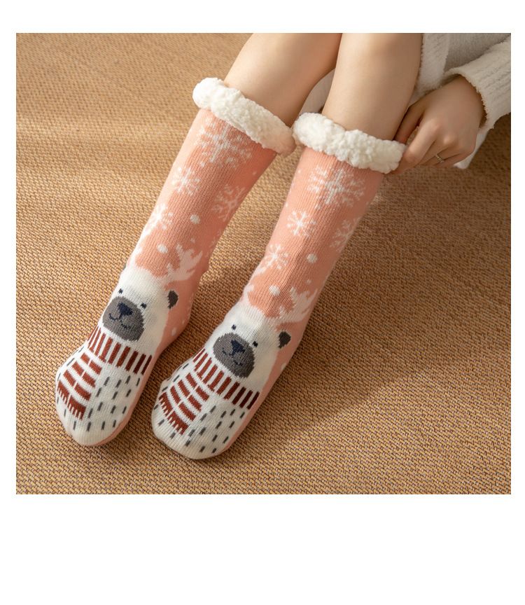 Calzini per dormire in velluto corallo per la casa, coprigambe, per bambini, in peluche, per pavimento di Natale, inverno, neve, luna_voghion.com