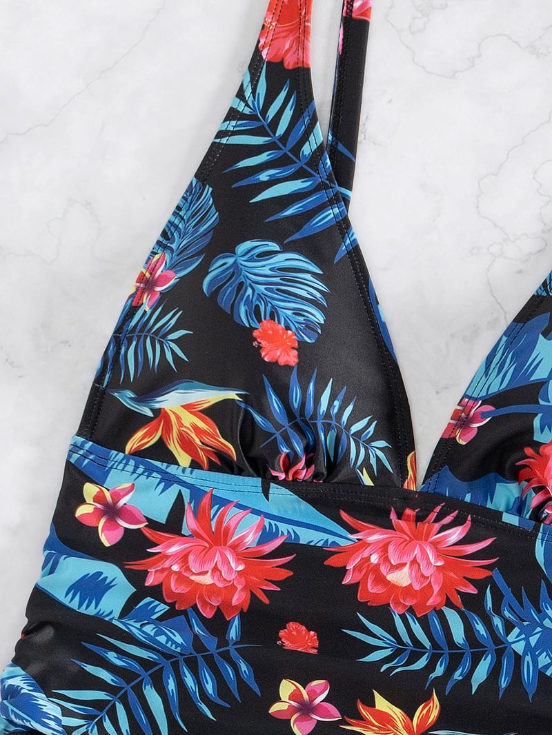 Costume da bagno intero con stampa a V profonda da donna_voghion.com