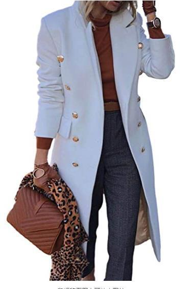 Damen Herbst und Winter Slim Fit Mittellanger Wollmantel_voghion.com